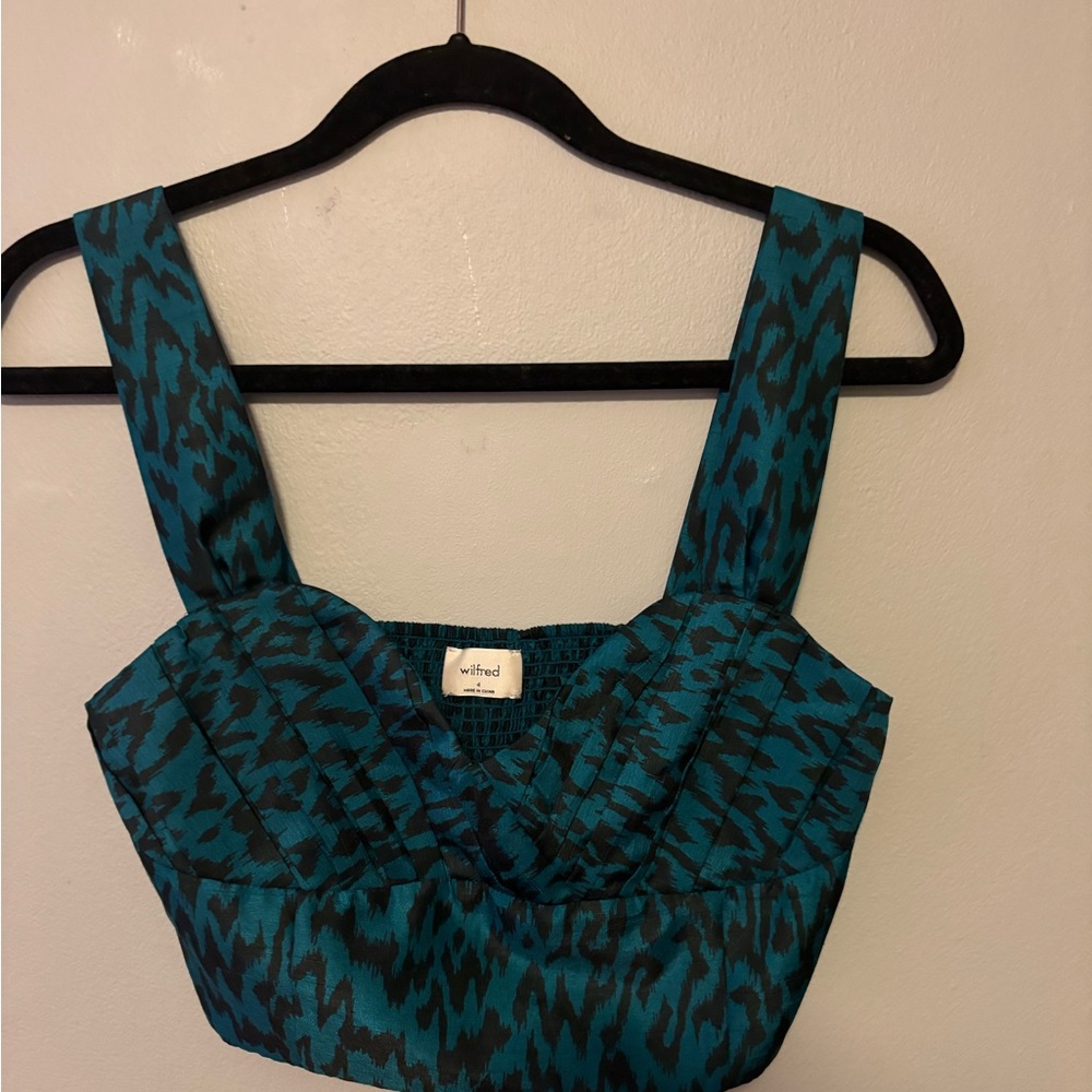 Wilfred Teal and Black Patterned Crop Top